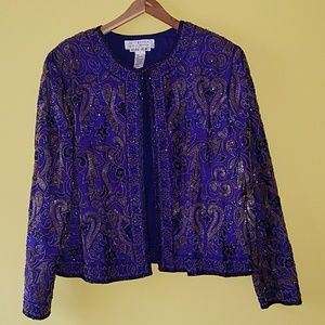 Stunning vtg beaded purple evening jacket sz XL